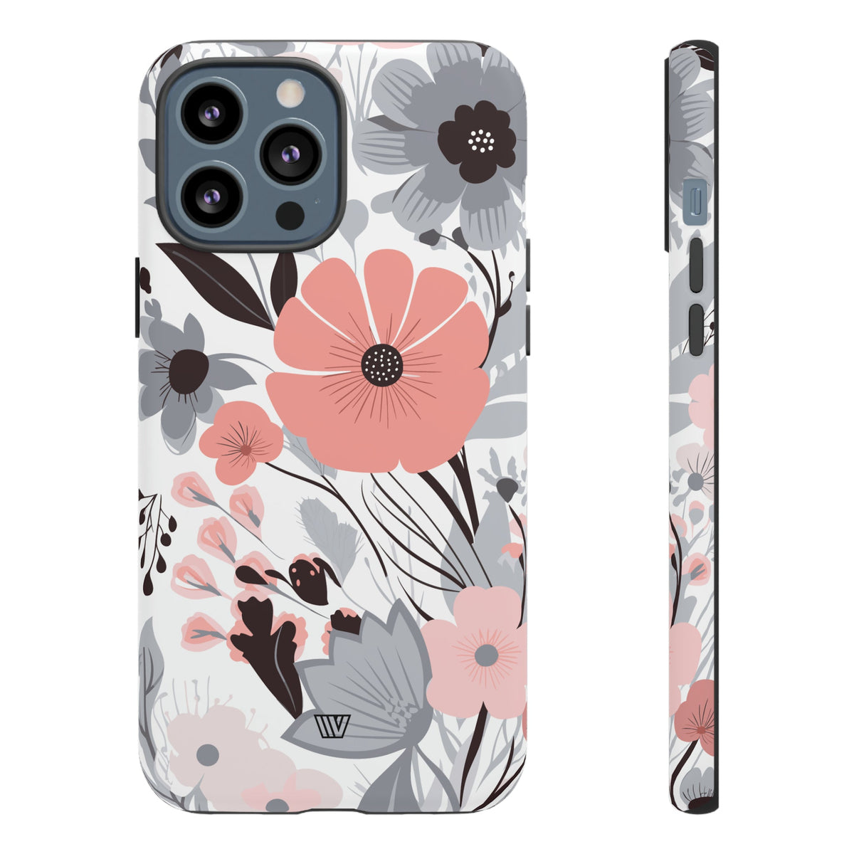 Gray Pastel Flowers Tough Phone Case