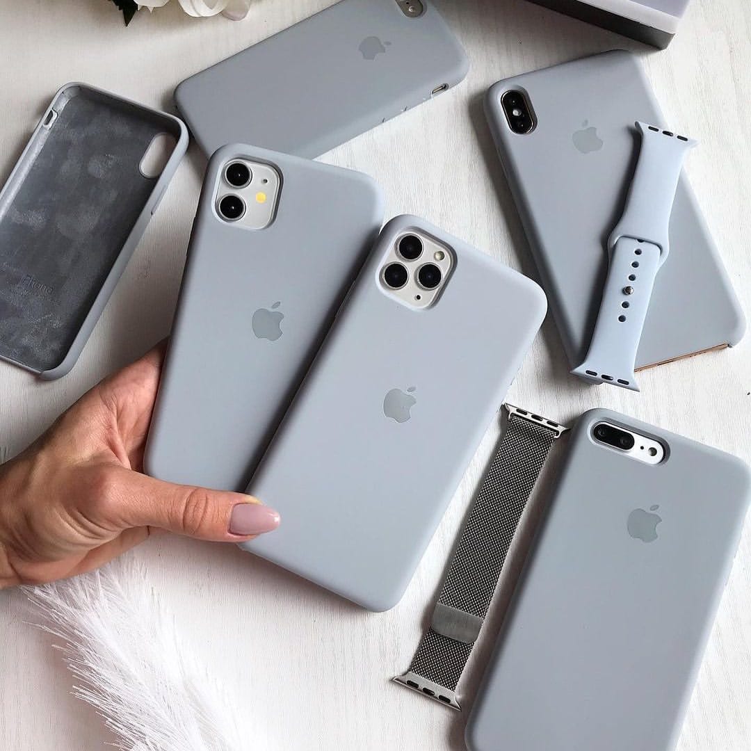 iPhone Silicone Case Grey Blue Full Body Protective Phone Back Cover