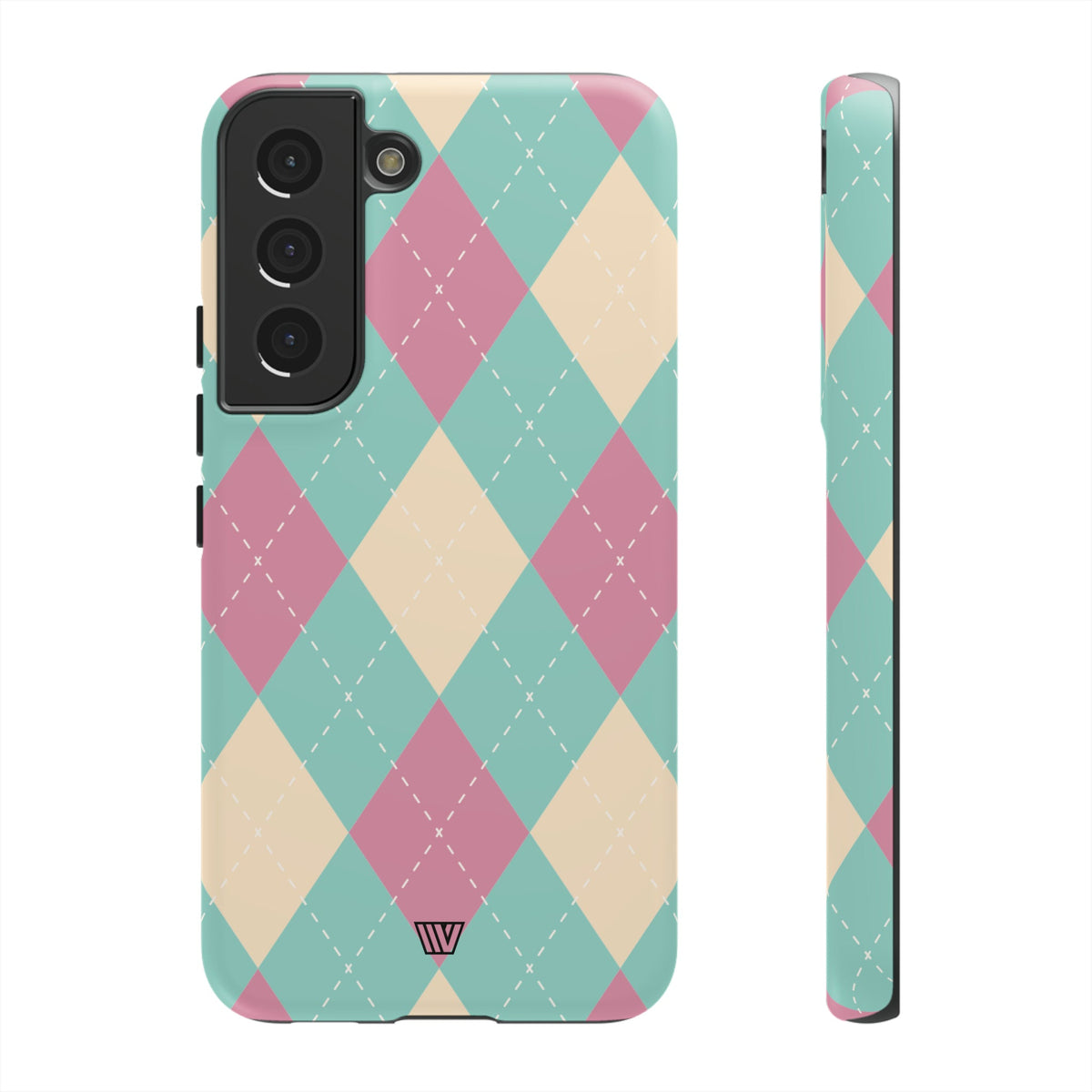 Tough Phone Case Blue Pink Beige Argyle Pattern