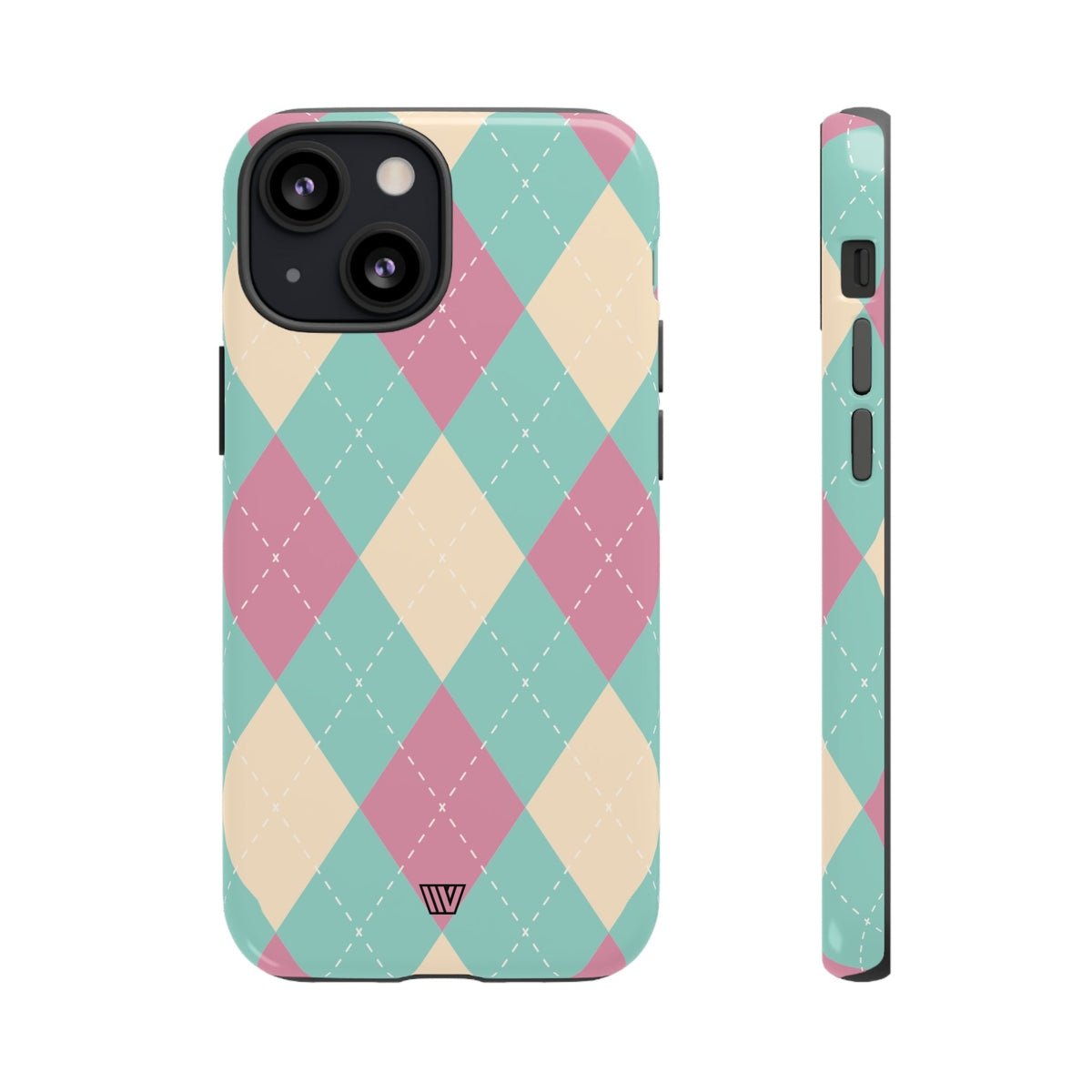 Tough Phone Case Blue Pink Beige Argyle Pattern