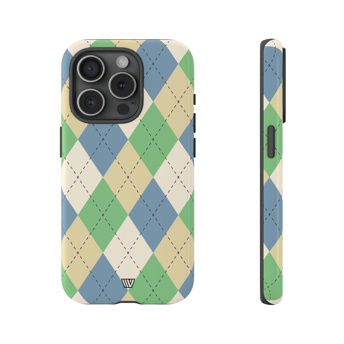 Tough Phone Case Green Blue Beige Argyle Polycarbonate Shell
