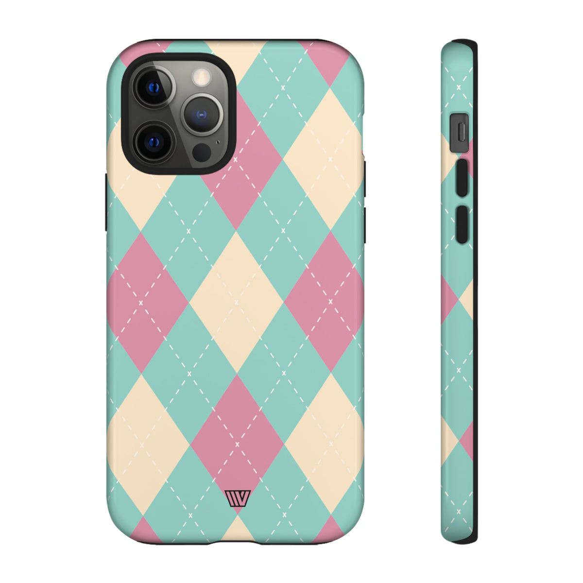 Tough Phone Case Blue Pink Beige Argyle Pattern