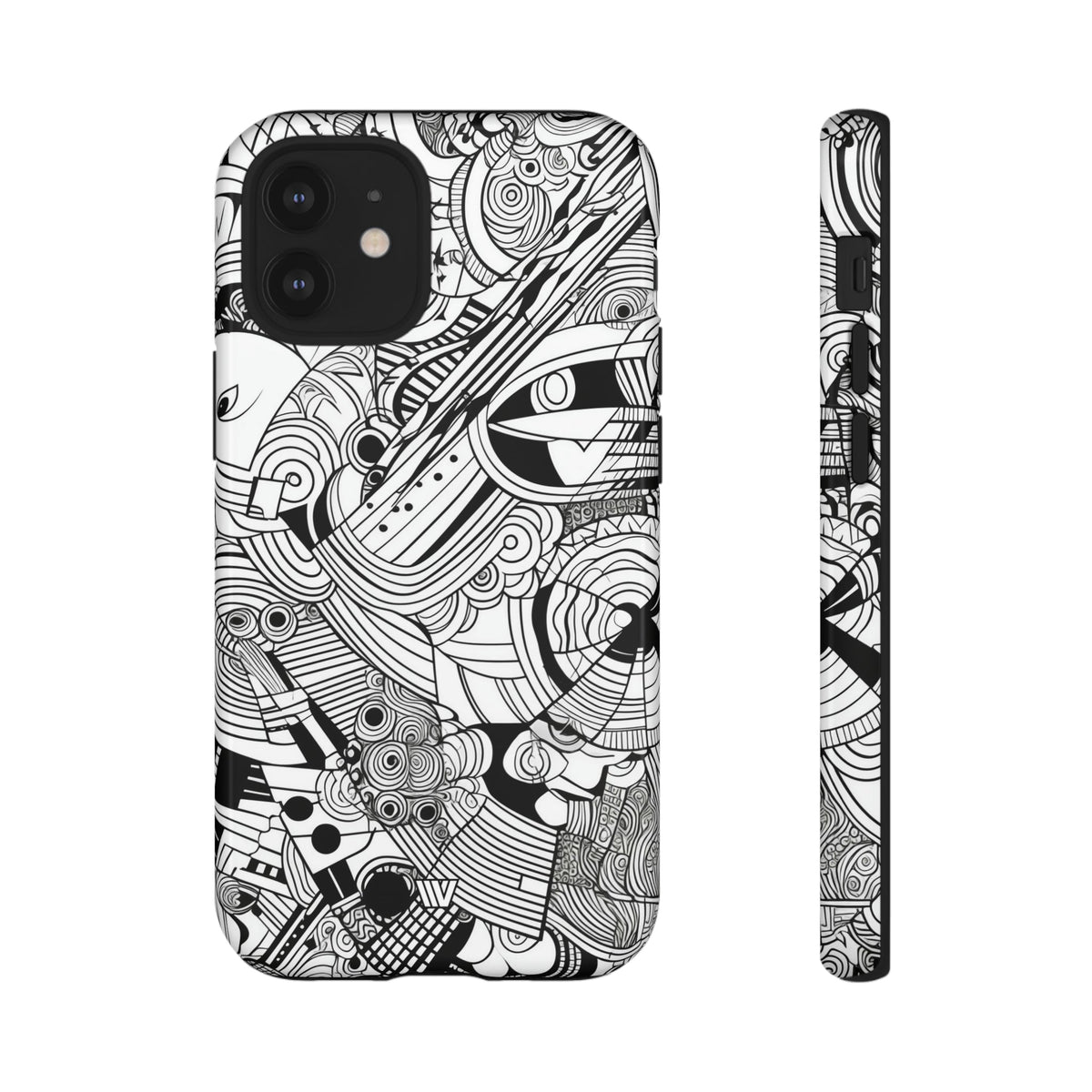 B&W Abstract Doodle Tough Phone Case with Impact Resistance Polycarbonate Shell