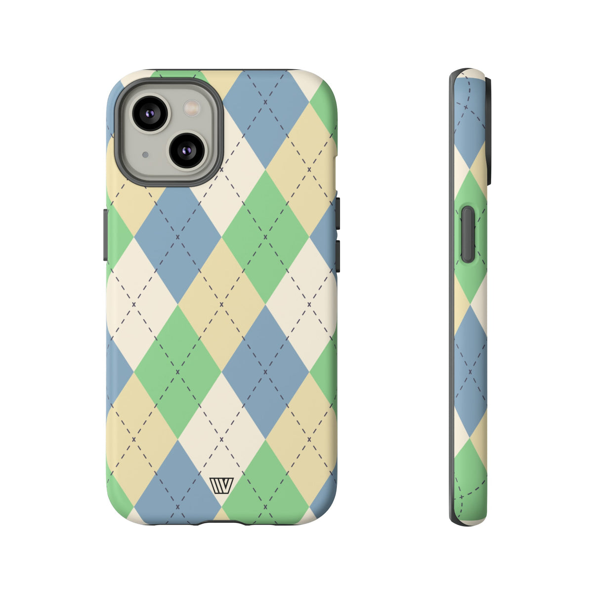 Tough Phone Case Green Blue Beige Argyle Polycarbonate Shell