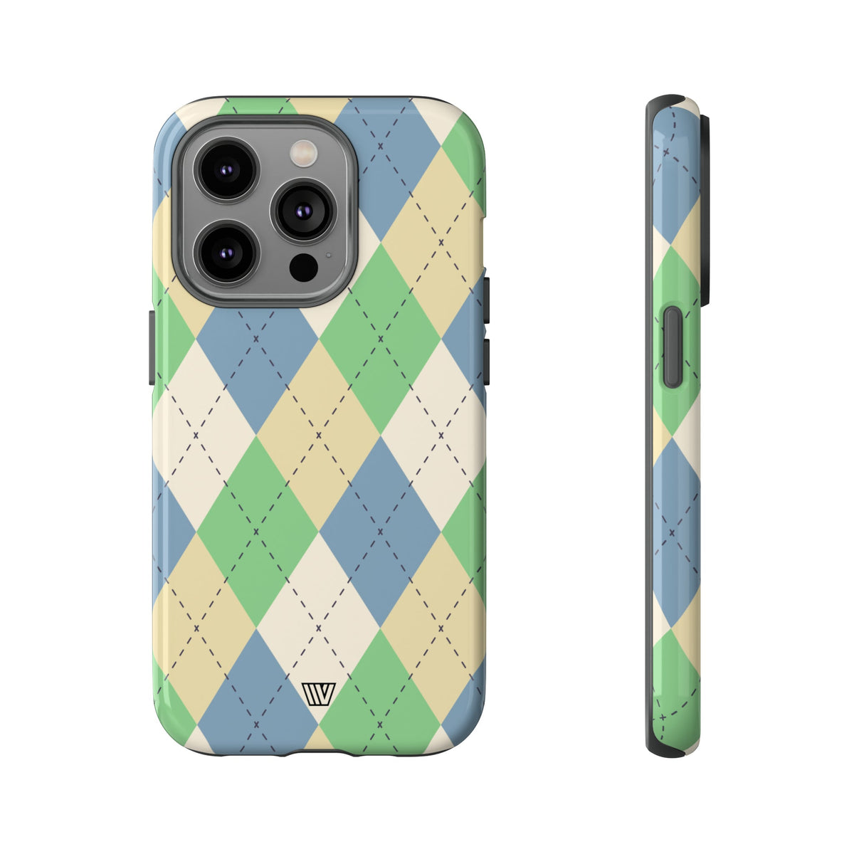 Tough Phone Case Green Blue Beige Argyle Polycarbonate Shell