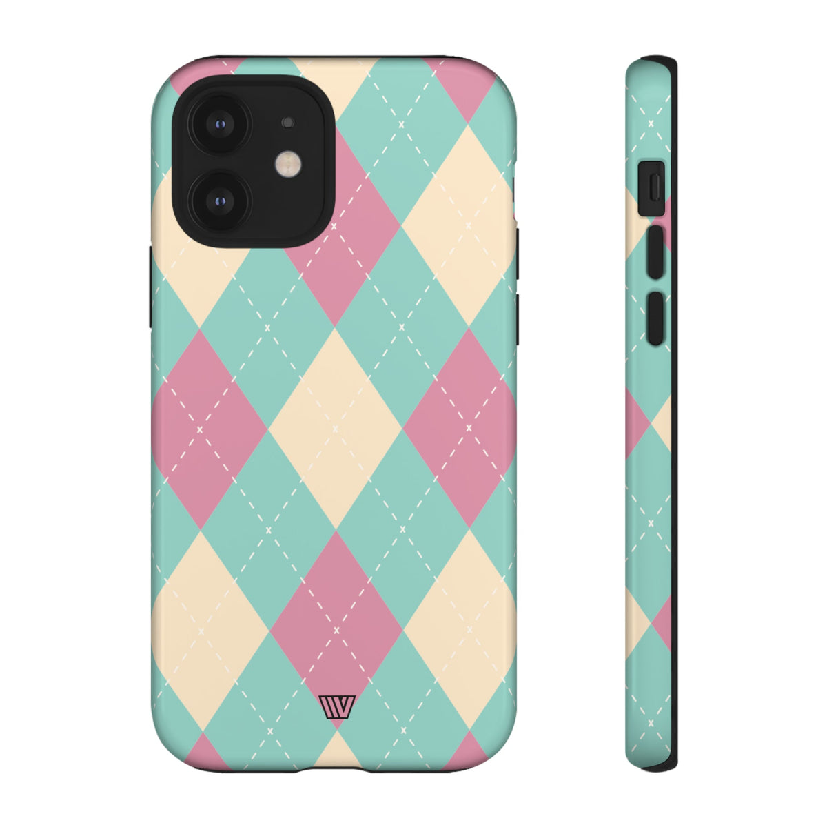 Tough Phone Case Blue Pink Beige Argyle Pattern