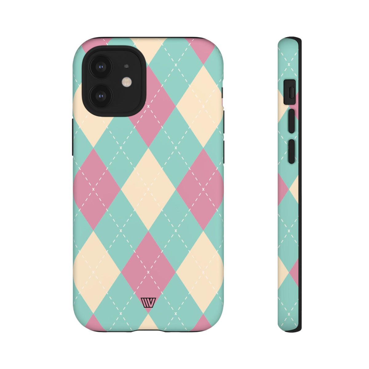 Tough Phone Case Blue Pink Beige Argyle Pattern