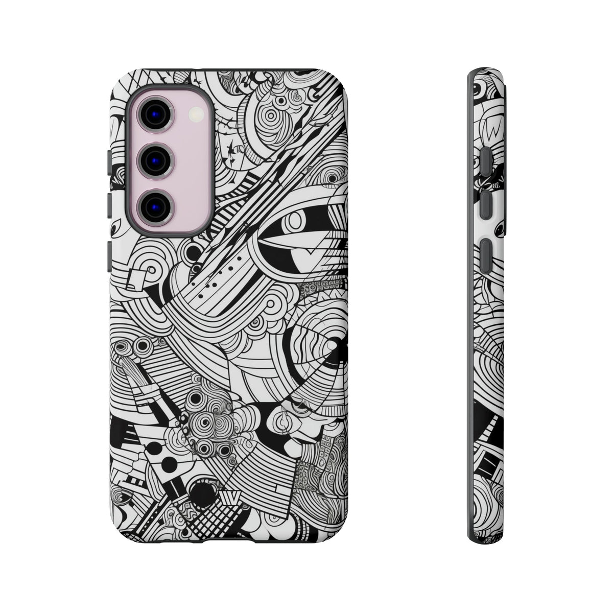B&W Abstract Doodle Tough Phone Case with Impact Resistance Polycarbonate Shell