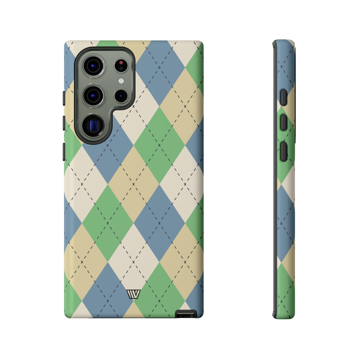 Tough Phone Case Green Blue Beige Argyle Polycarbonate Shell