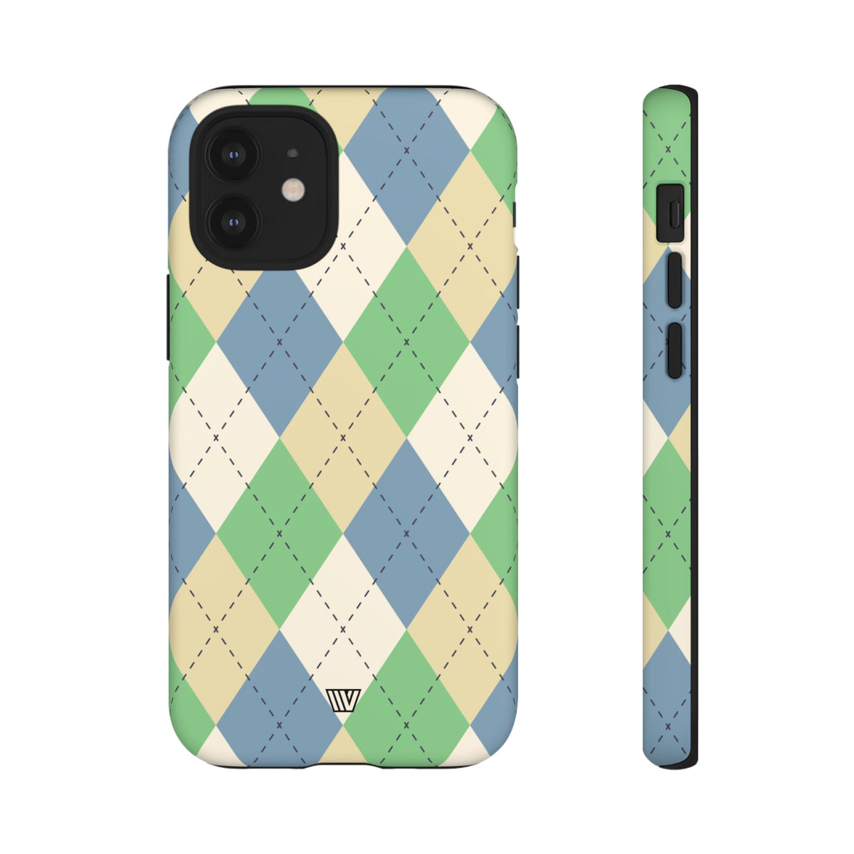 Tough Phone Case Green Blue Beige Argyle Polycarbonate Shell
