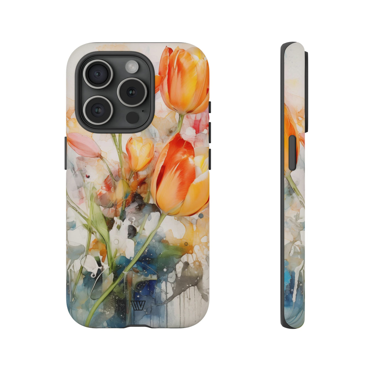 Watercolor Tulips Tough Phone Case Impact Resistant Polycarbonate Shell