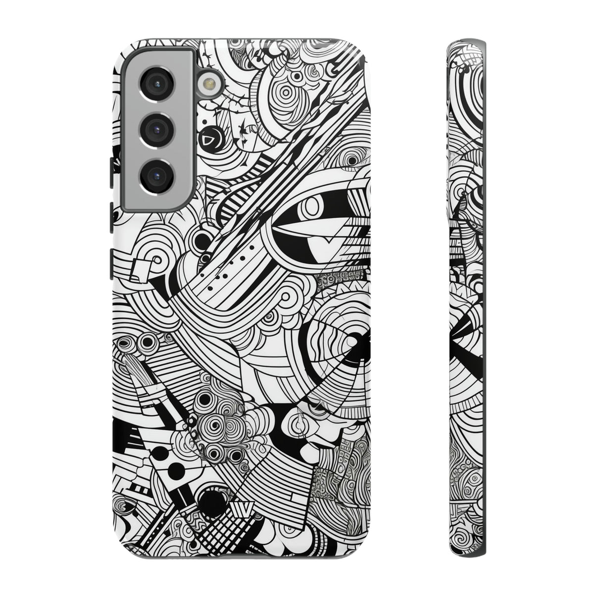 B&W Abstract Doodle Tough Phone Case with Impact Resistance Polycarbonate Shell