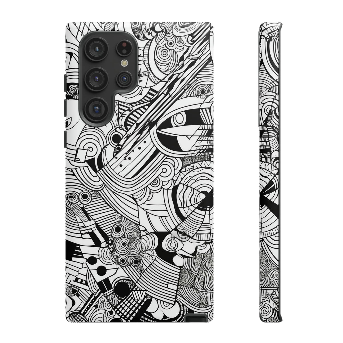 B&W Abstract Doodle Tough Phone Case with Impact Resistance Polycarbonate Shell