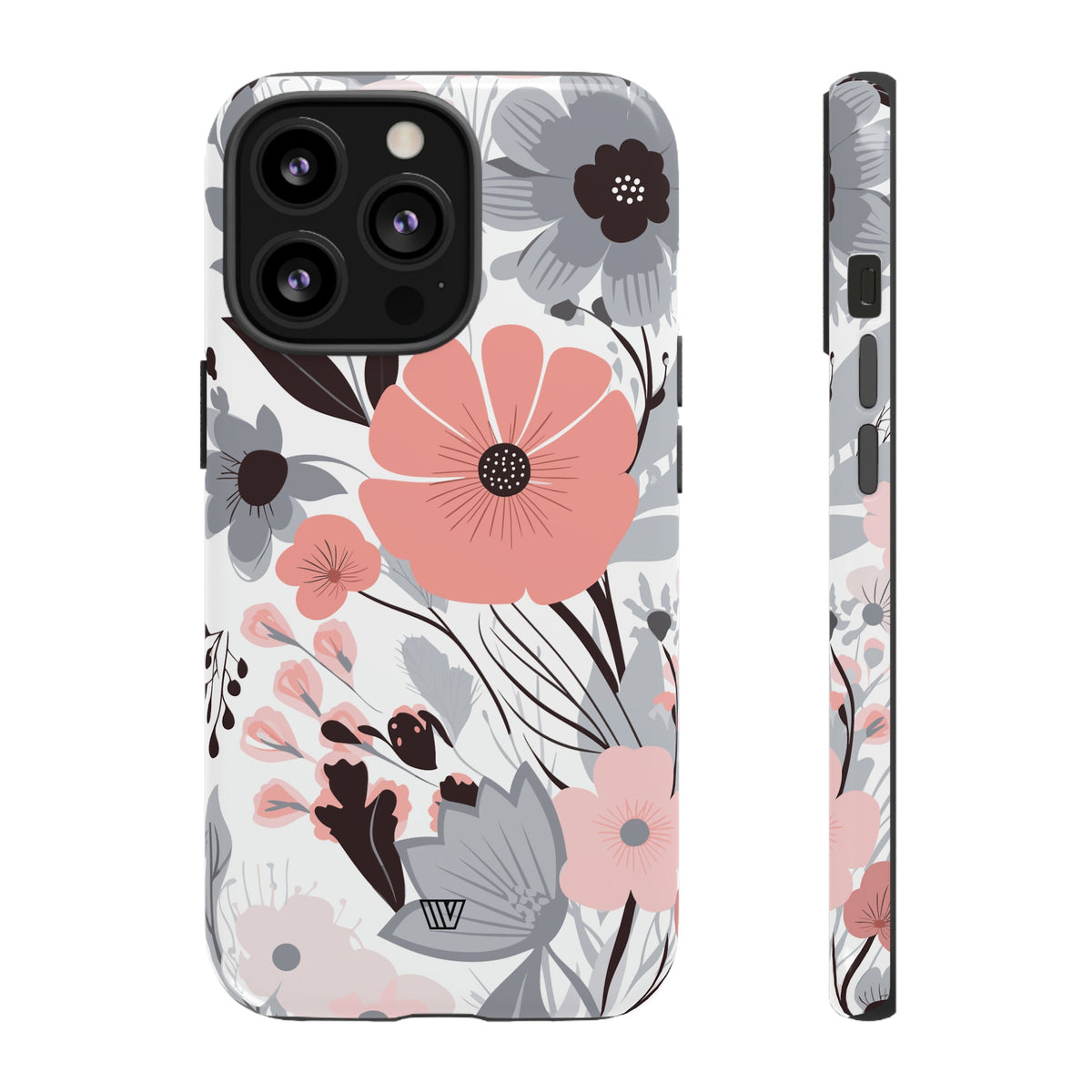 Gray Pastel Flowers Tough Phone Case