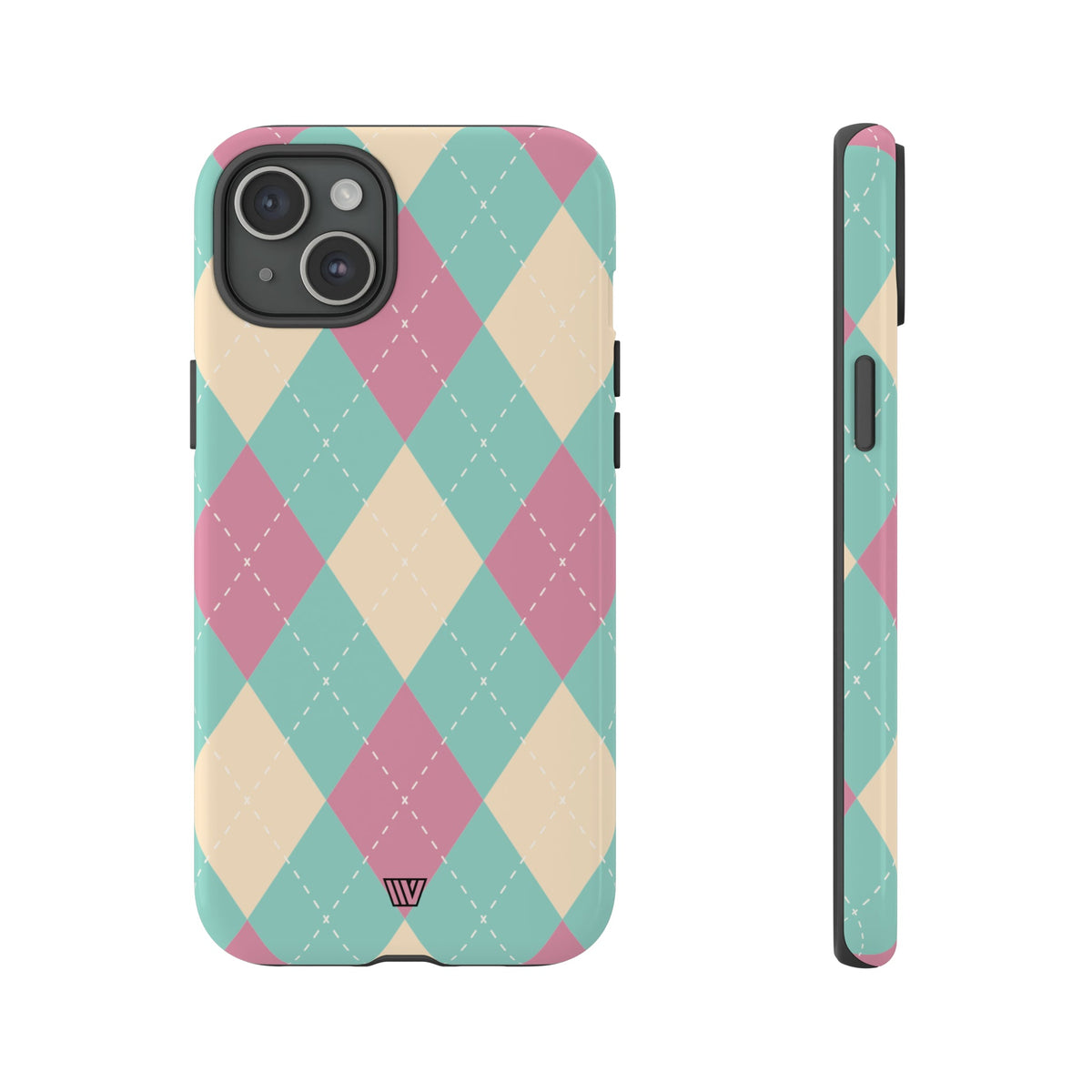 Tough Phone Case Blue Pink Beige Argyle Pattern