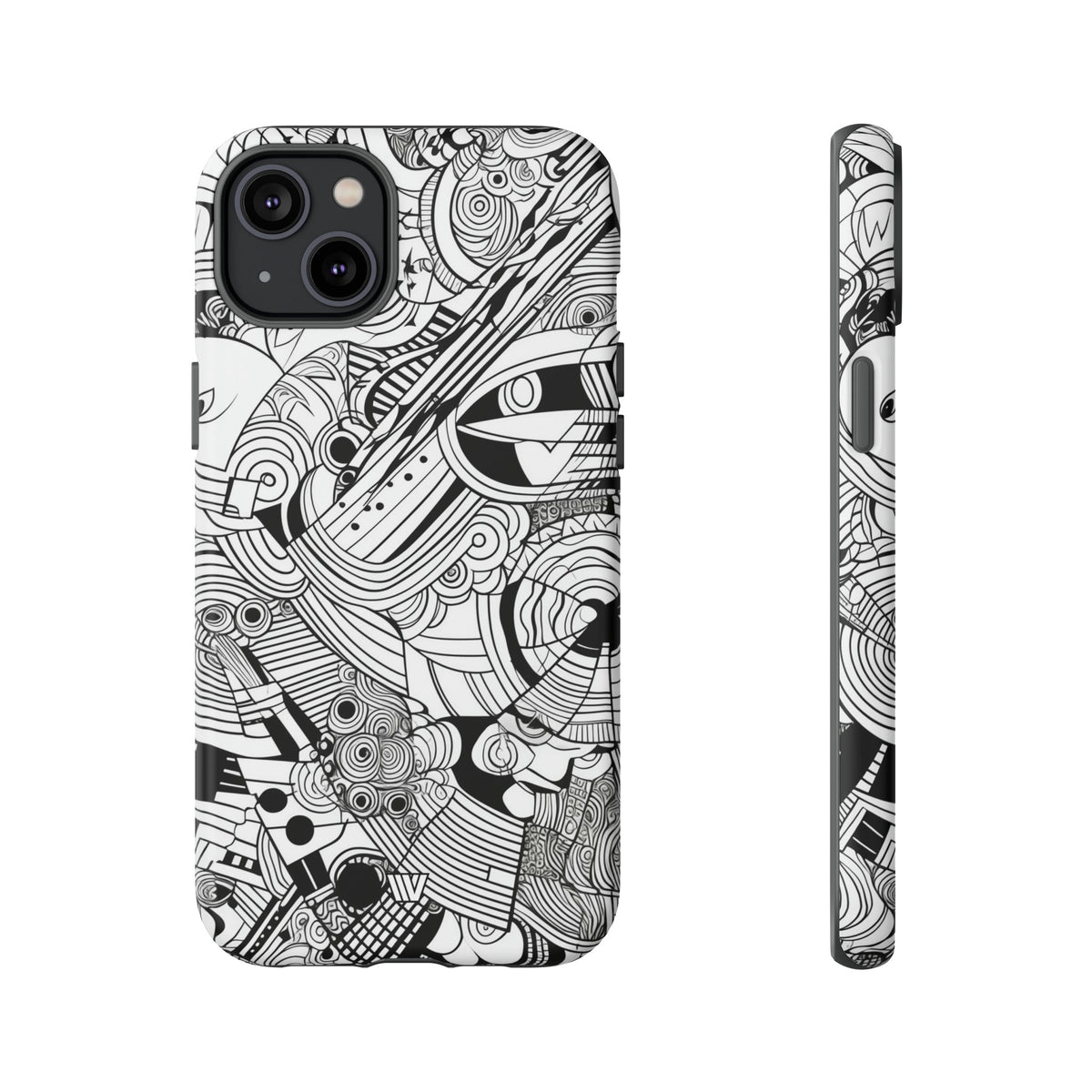 B&W Abstract Doodle Tough Phone Case with Impact Resistance Polycarbonate Shell