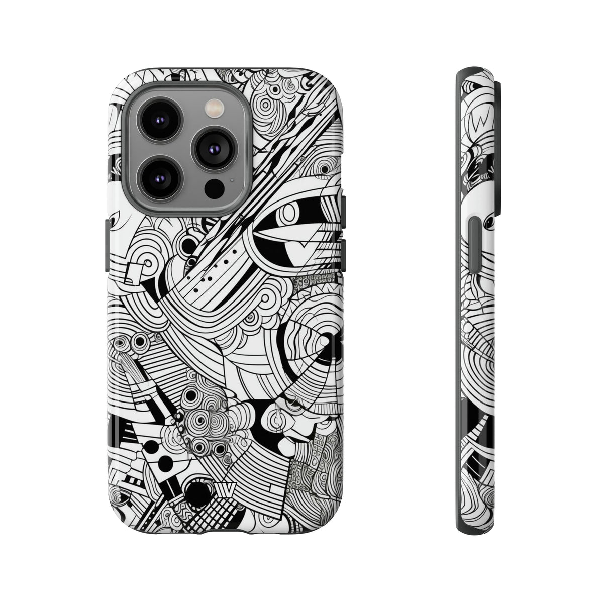 B&W Abstract Doodle Tough Phone Case with Impact Resistance Polycarbonate Shell