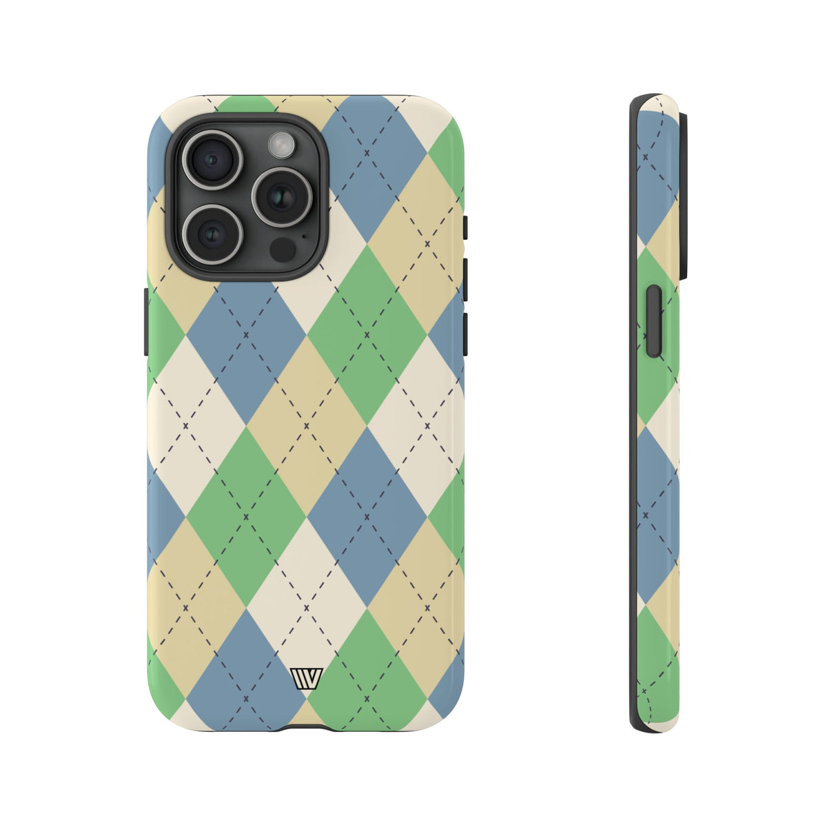 Tough Phone Case Green Blue Beige Argyle Polycarbonate Shell