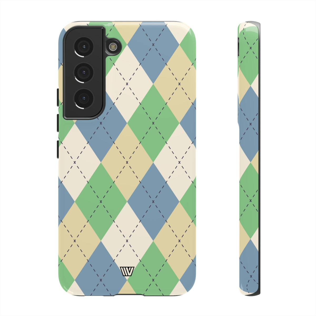 Tough Phone Case Green Blue Beige Argyle Polycarbonate Shell