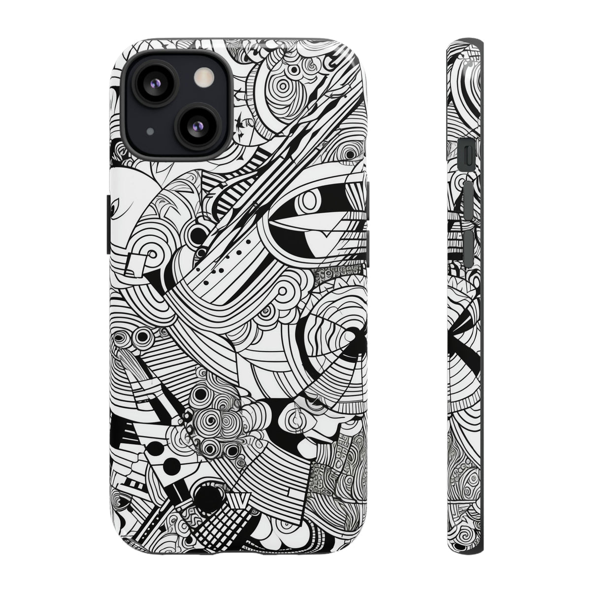 B&W Abstract Doodle Tough Phone Case with Impact Resistance Polycarbonate Shell
