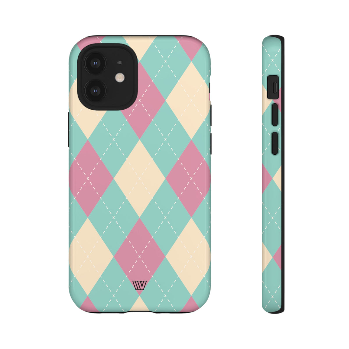 Tough Phone Case Blue Pink Beige Argyle Pattern