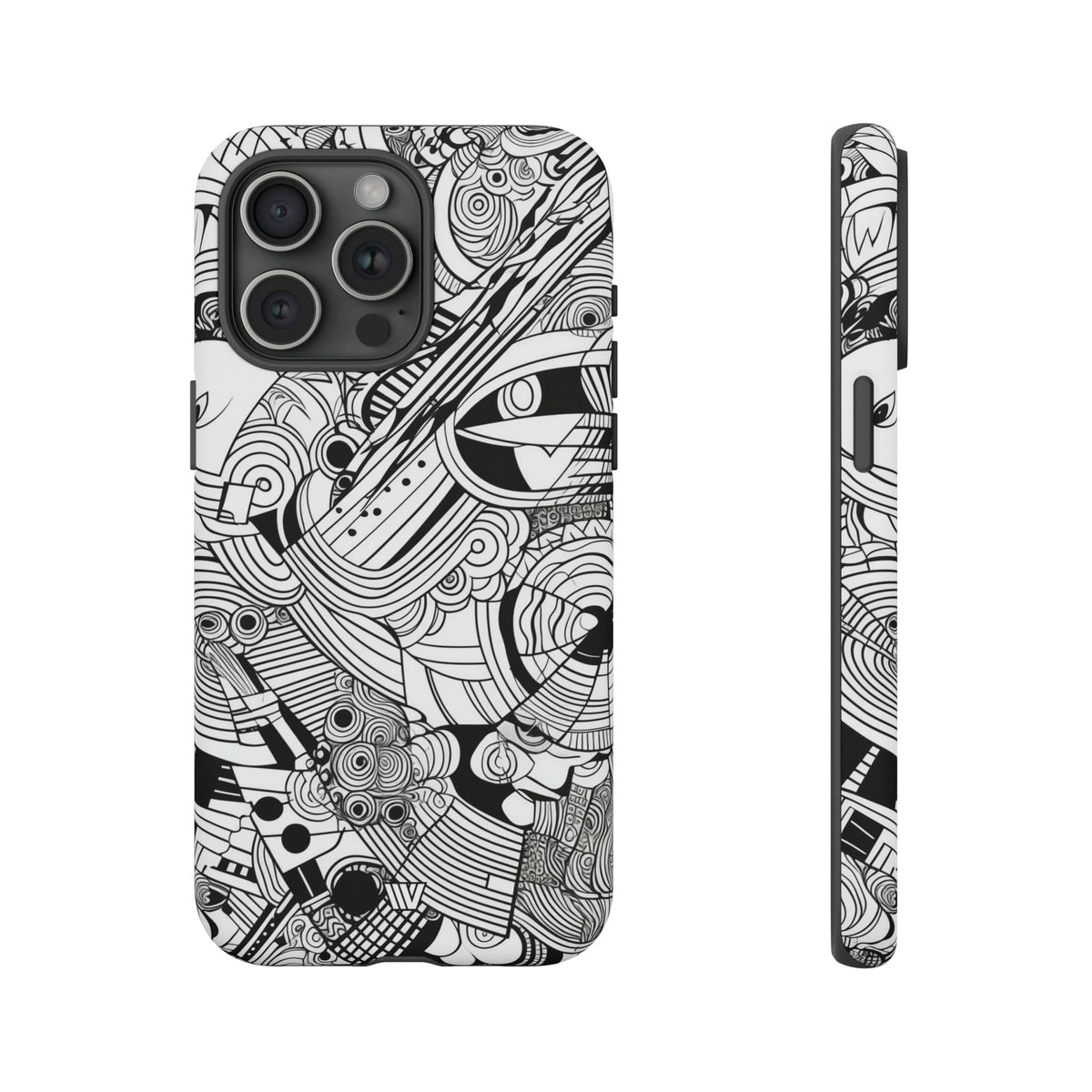 B&W Abstract Doodle Tough Phone Case with Impact Resistance Polycarbonate Shell