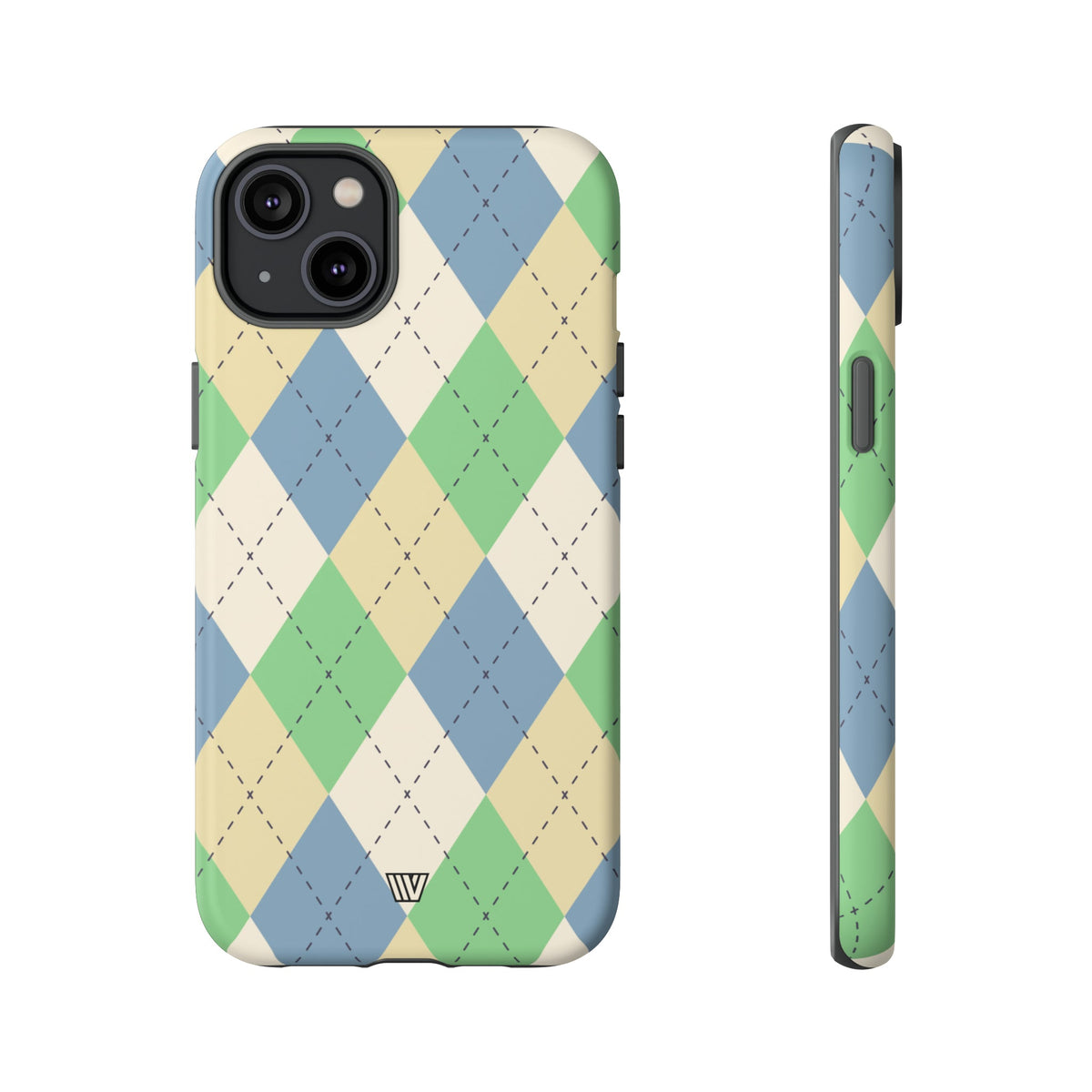 Tough Phone Case Green Blue Beige Argyle Polycarbonate Shell