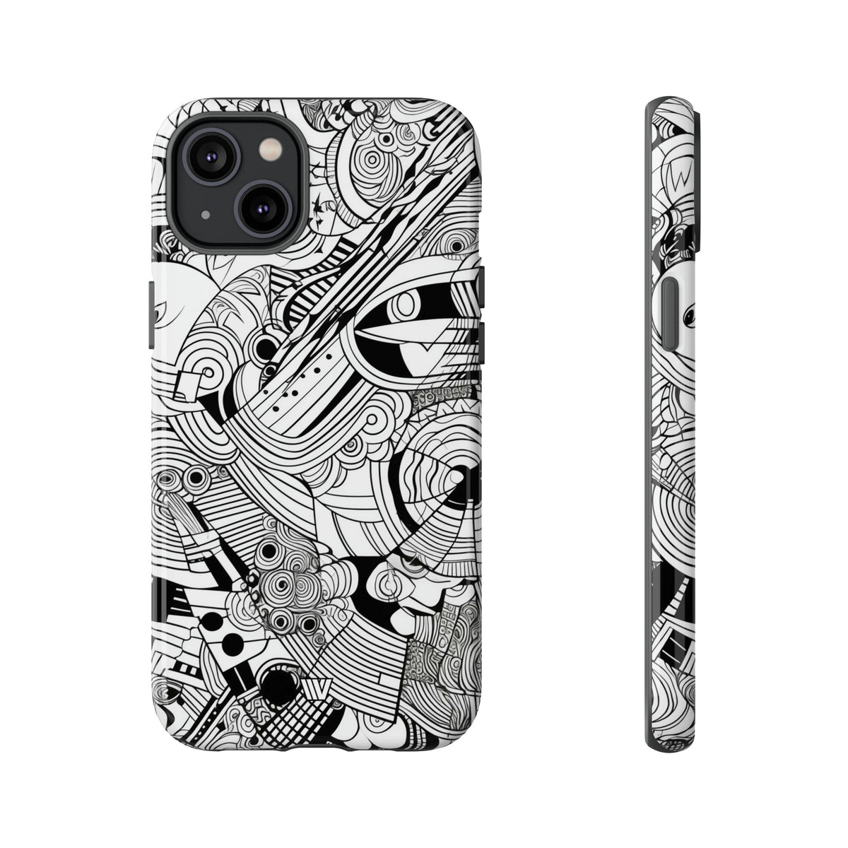 B&W Abstract Doodle Tough Phone Case with Impact Resistance Polycarbonate Shell