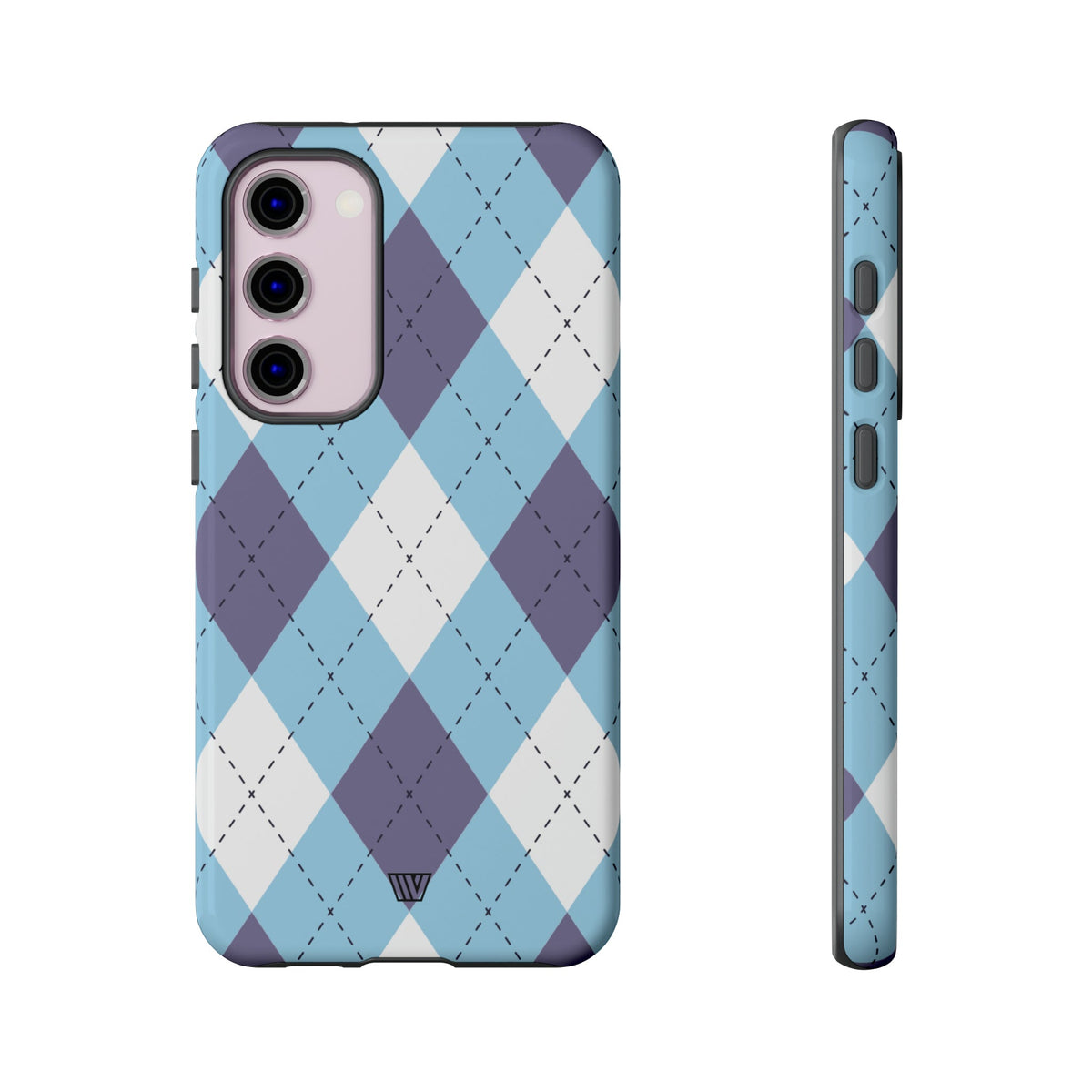 Tough Phone Case Blue White Purple Argyle Polycarbonate Shell