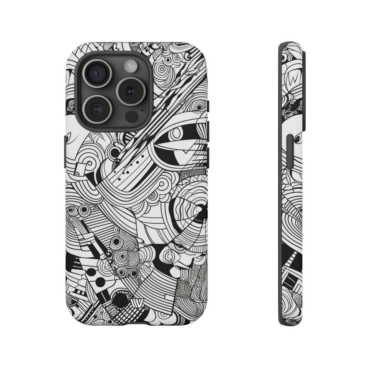 B&W Abstract Doodle Tough Phone Case with Impact Resistance Polycarbonate Shell