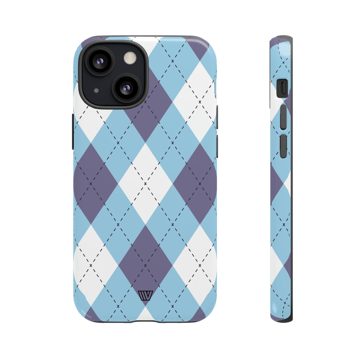 Tough Phone Case Blue White Purple Argyle Polycarbonate Shell