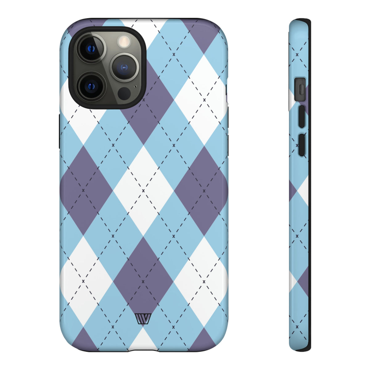 Tough Phone Case Blue White Purple Argyle Polycarbonate Shell