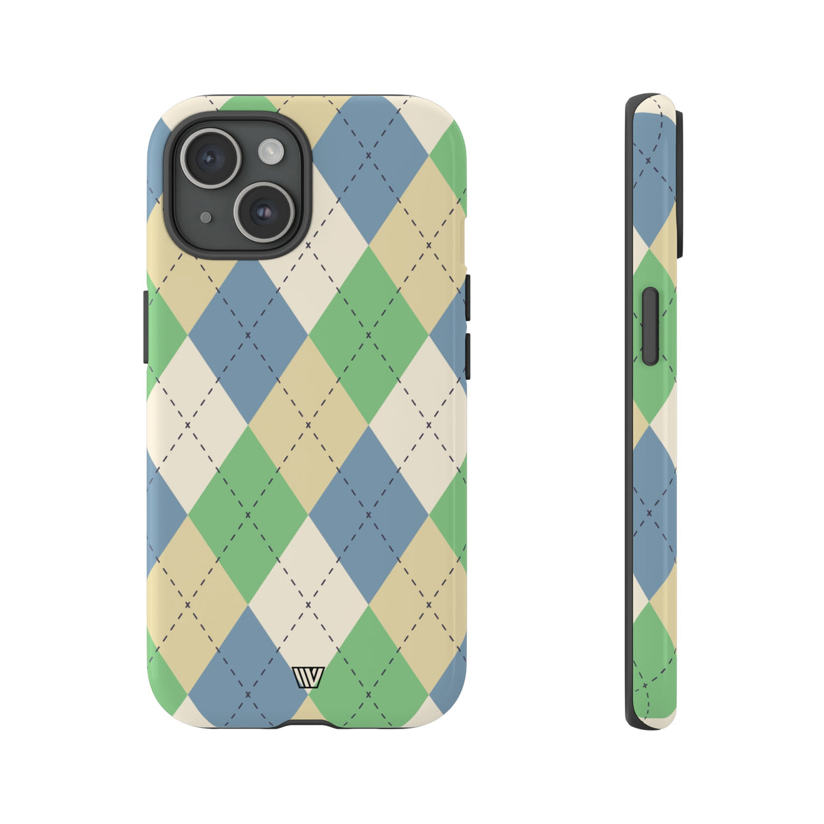 Tough Phone Case Green Blue Beige Argyle Polycarbonate Shell