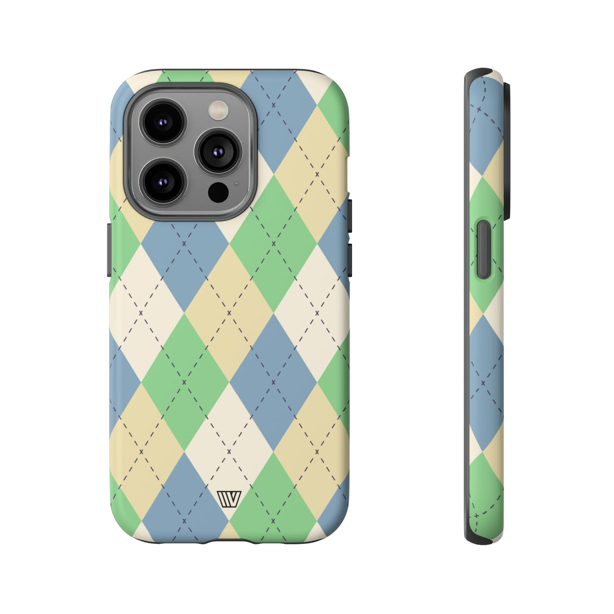 Tough Phone Case Green Blue Beige Argyle Polycarbonate Shell