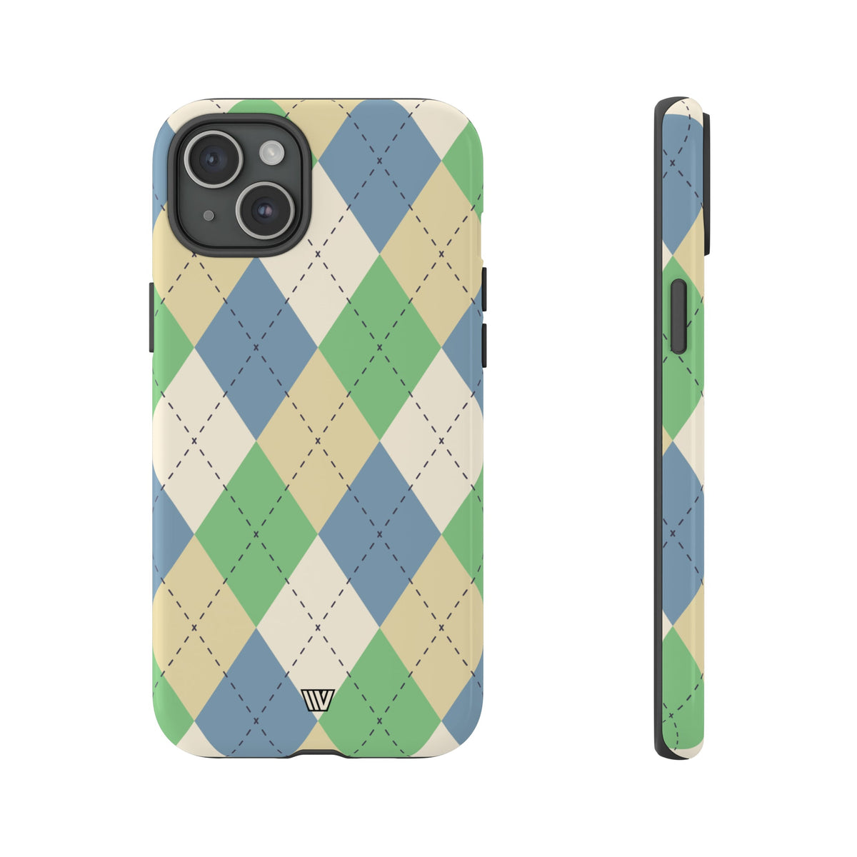 Tough Phone Case Green Blue Beige Argyle Polycarbonate Shell