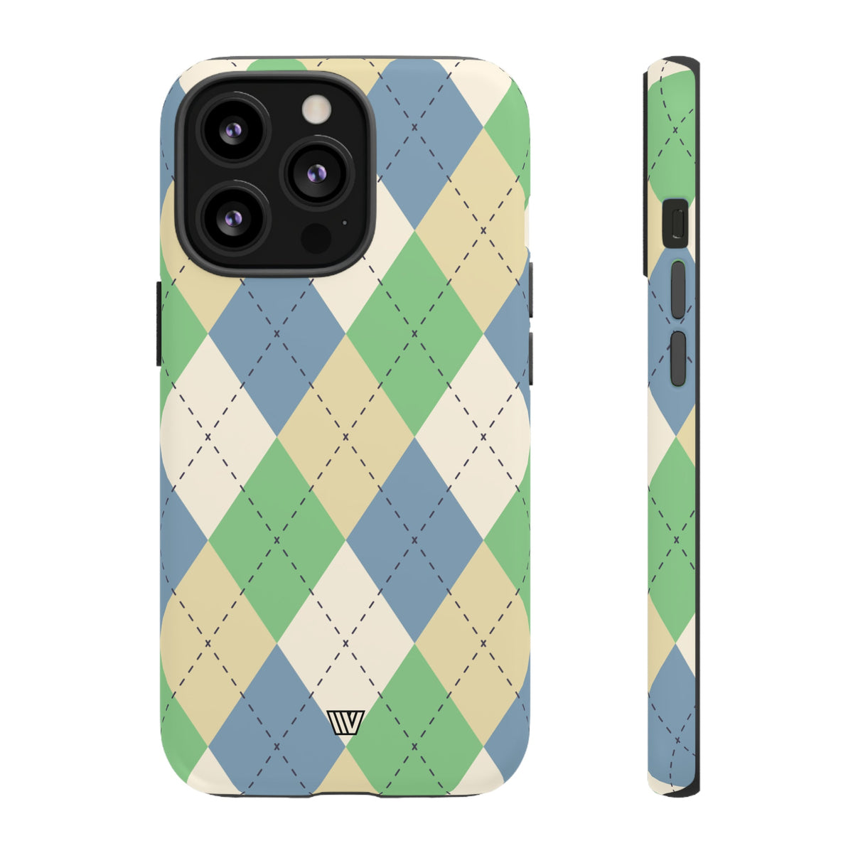 Tough Phone Case Green Blue Beige Argyle Polycarbonate Shell