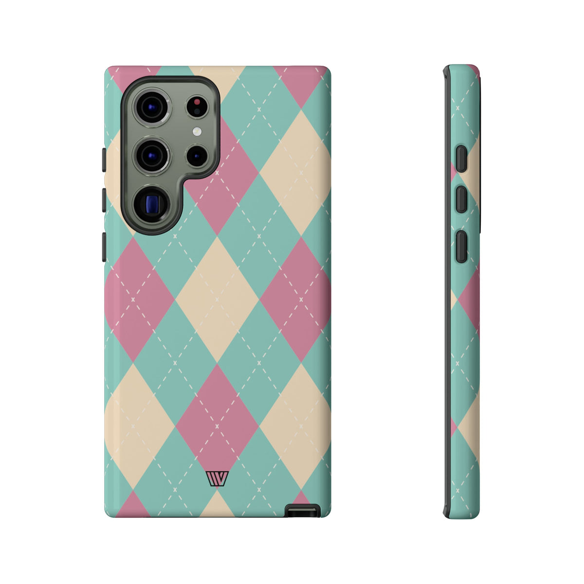 Tough Phone Case Blue Pink Beige Argyle Pattern