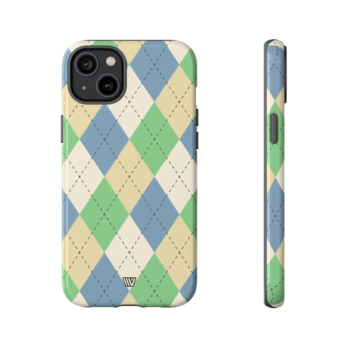 Tough Phone Case Green Blue Beige Argyle Polycarbonate Shell