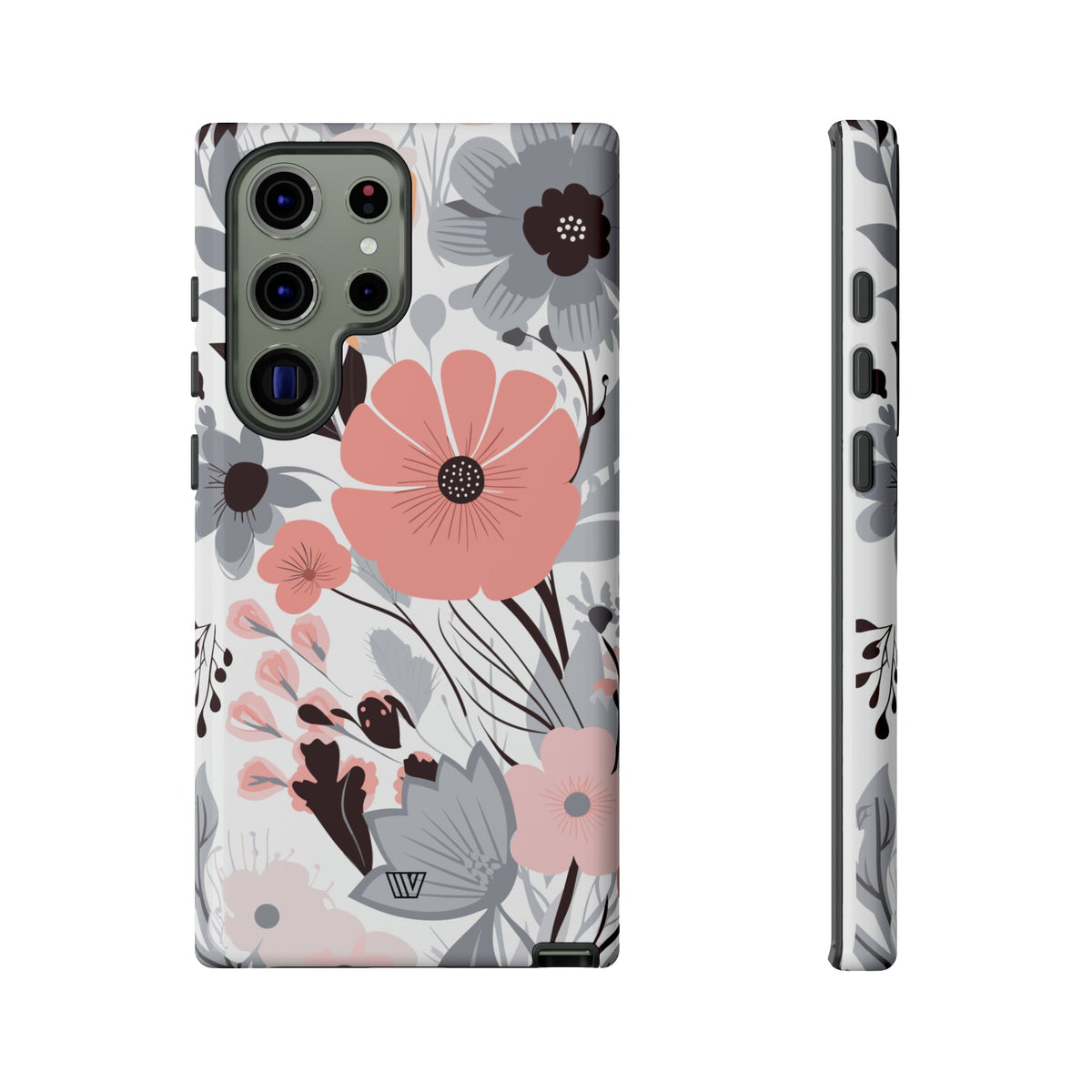 Gray Pastel Flowers Tough Phone Case