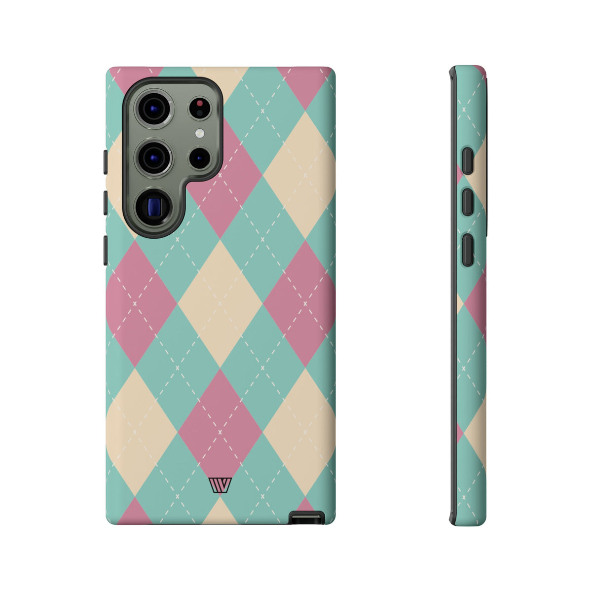 Tough Phone Case Blue Pink Beige Argyle Pattern