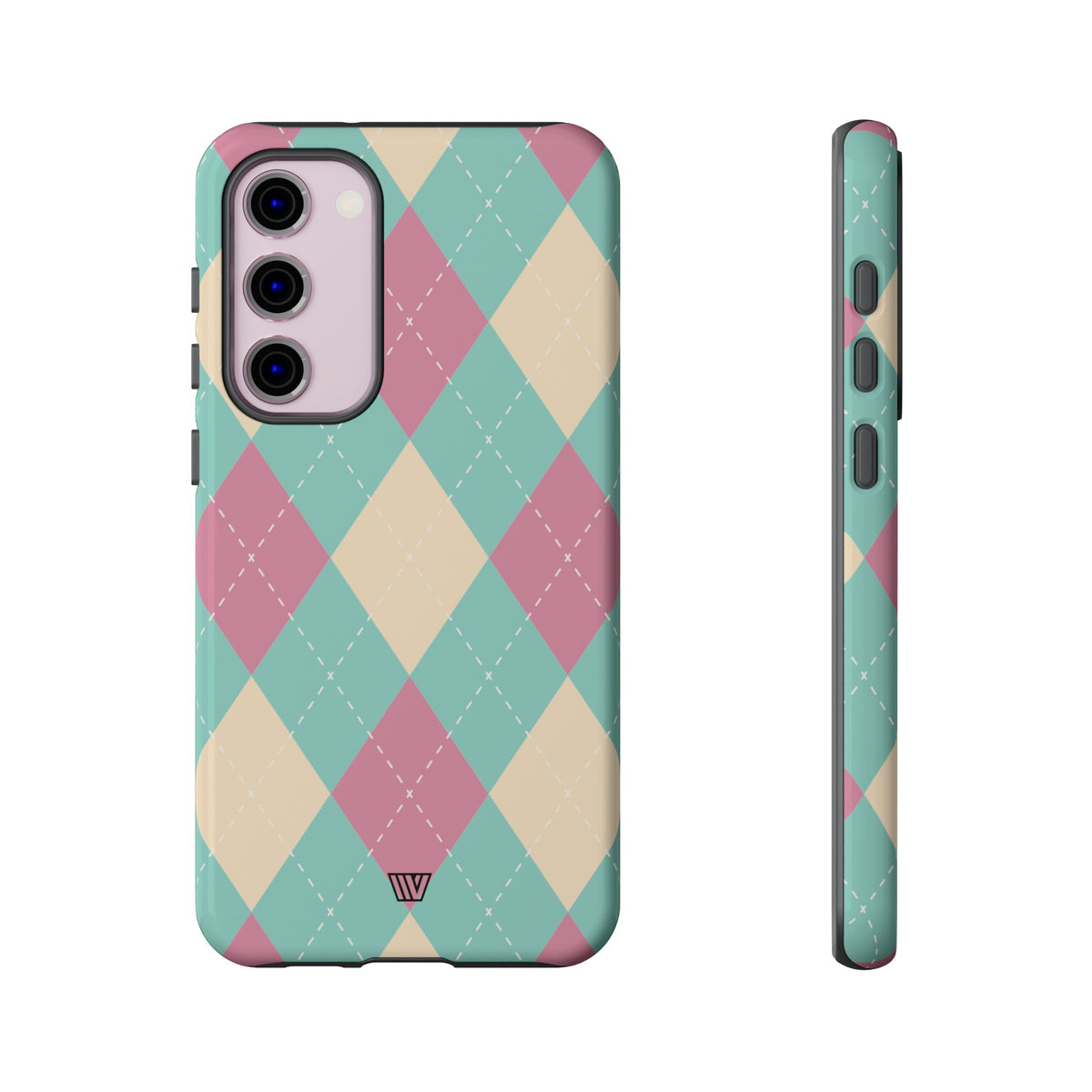 Tough Phone Case Blue Pink Beige Argyle Pattern
