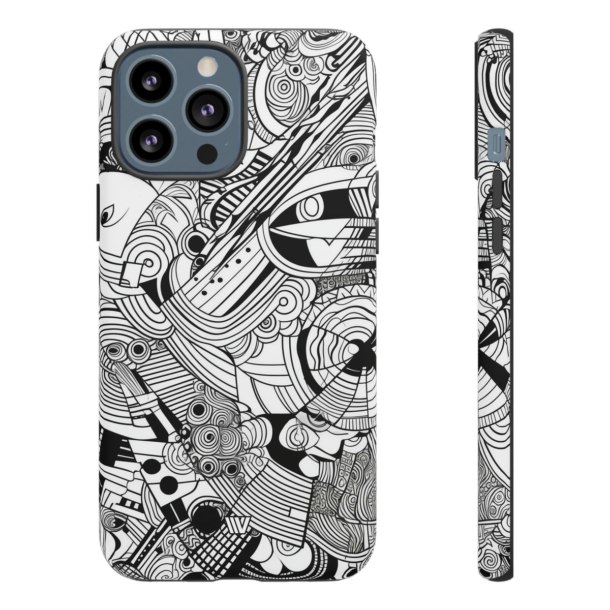 B&W Abstract Doodle Tough Phone Case with Impact Resistance Polycarbonate Shell