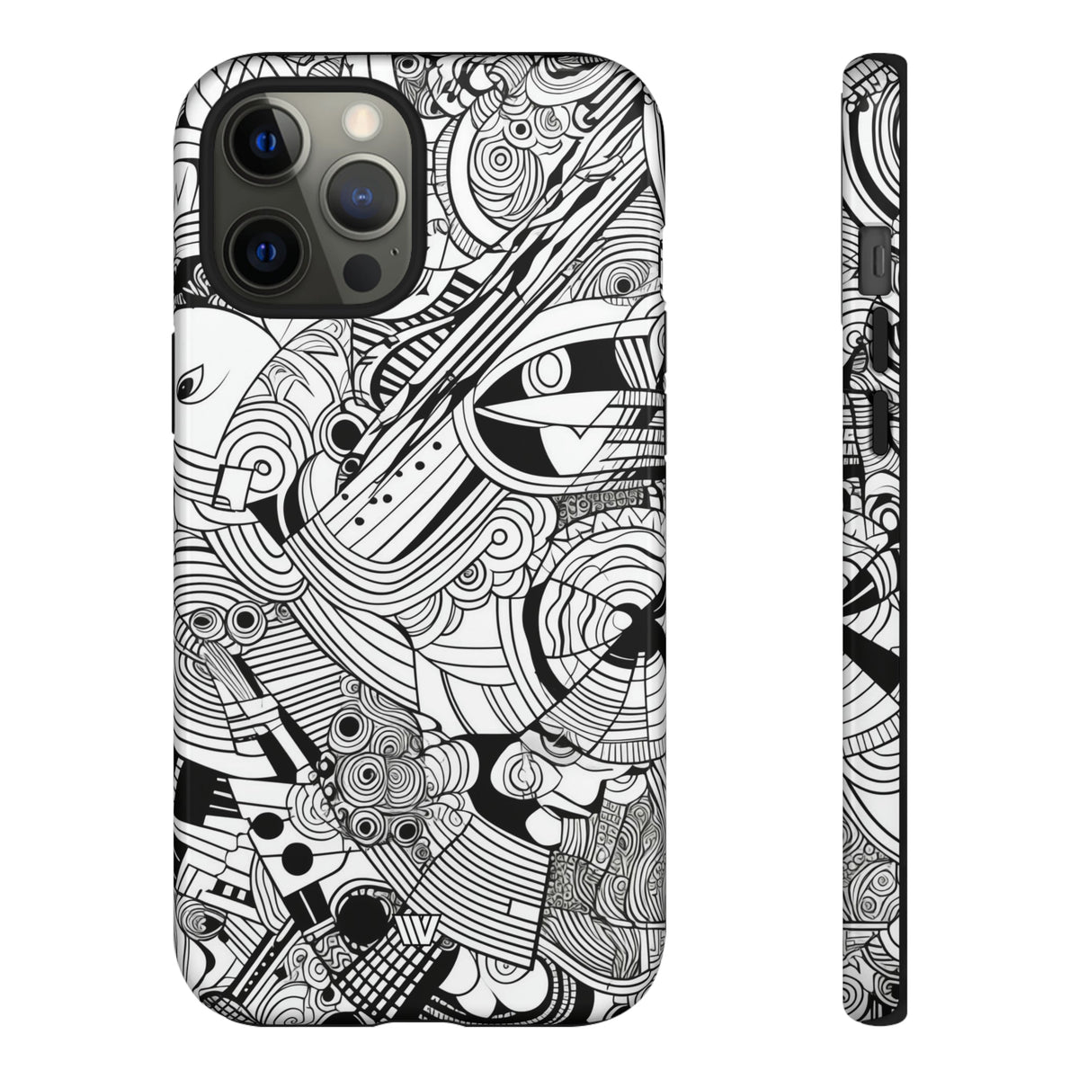 B&W Abstract Doodle Tough Phone Case with Impact Resistance Polycarbonate Shell