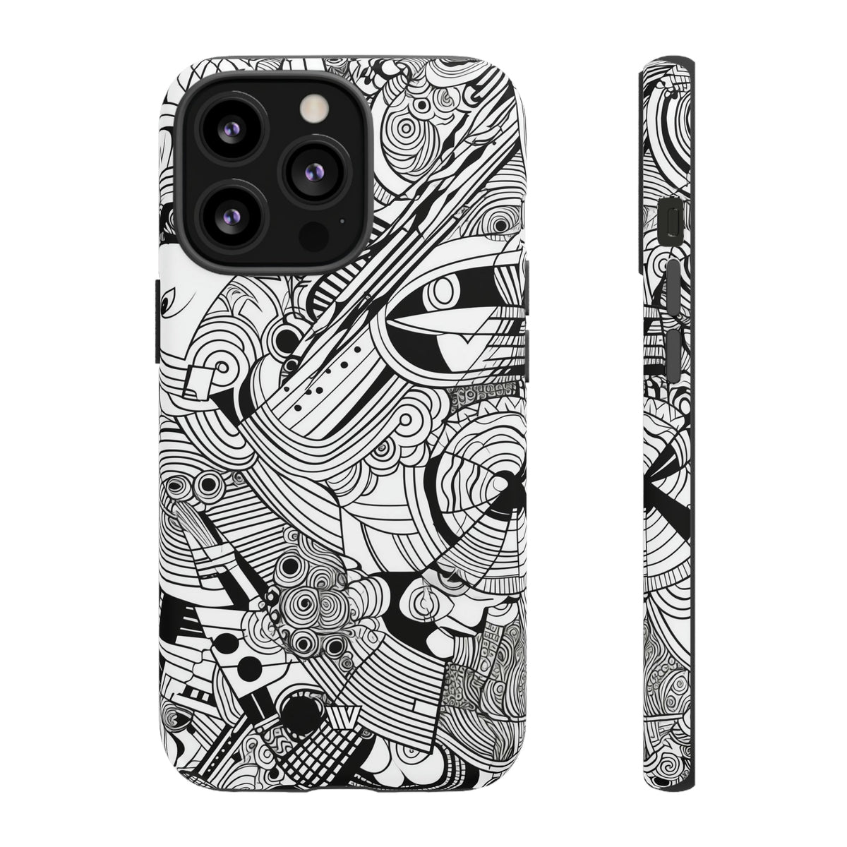 B&W Abstract Doodle Tough Phone Case with Impact Resistance Polycarbonate Shell