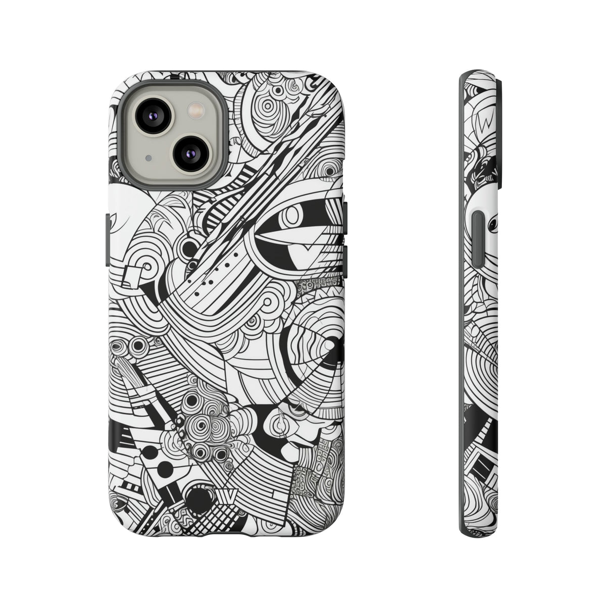 B&W Abstract Doodle Tough Phone Case with Impact Resistance Polycarbonate Shell