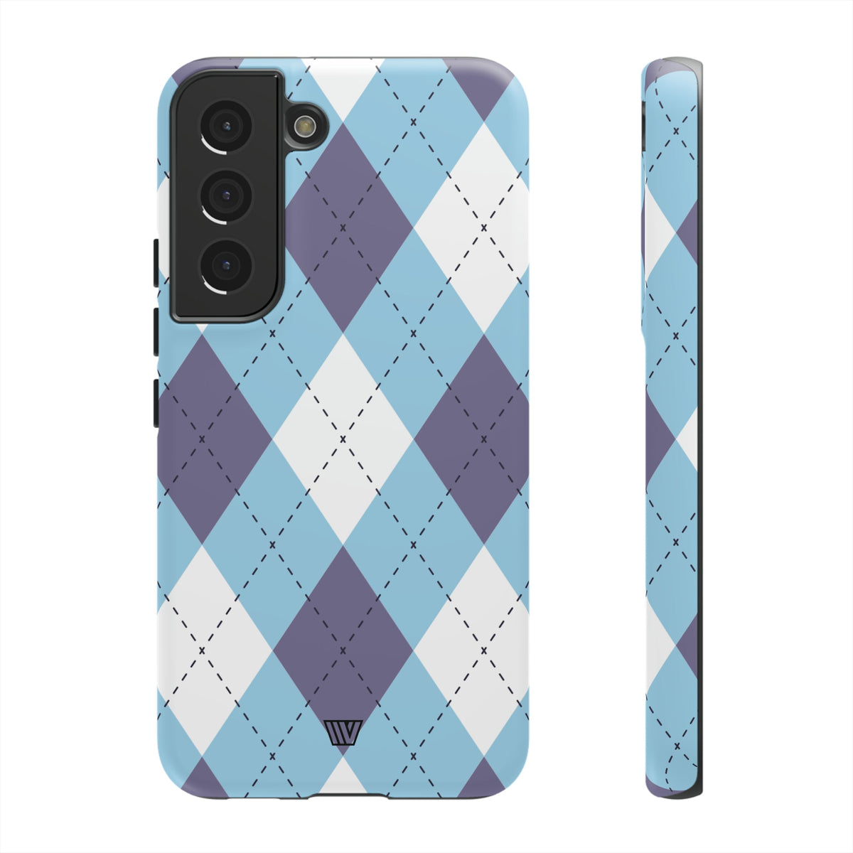 Tough Phone Case Blue White Purple Argyle Polycarbonate Shell