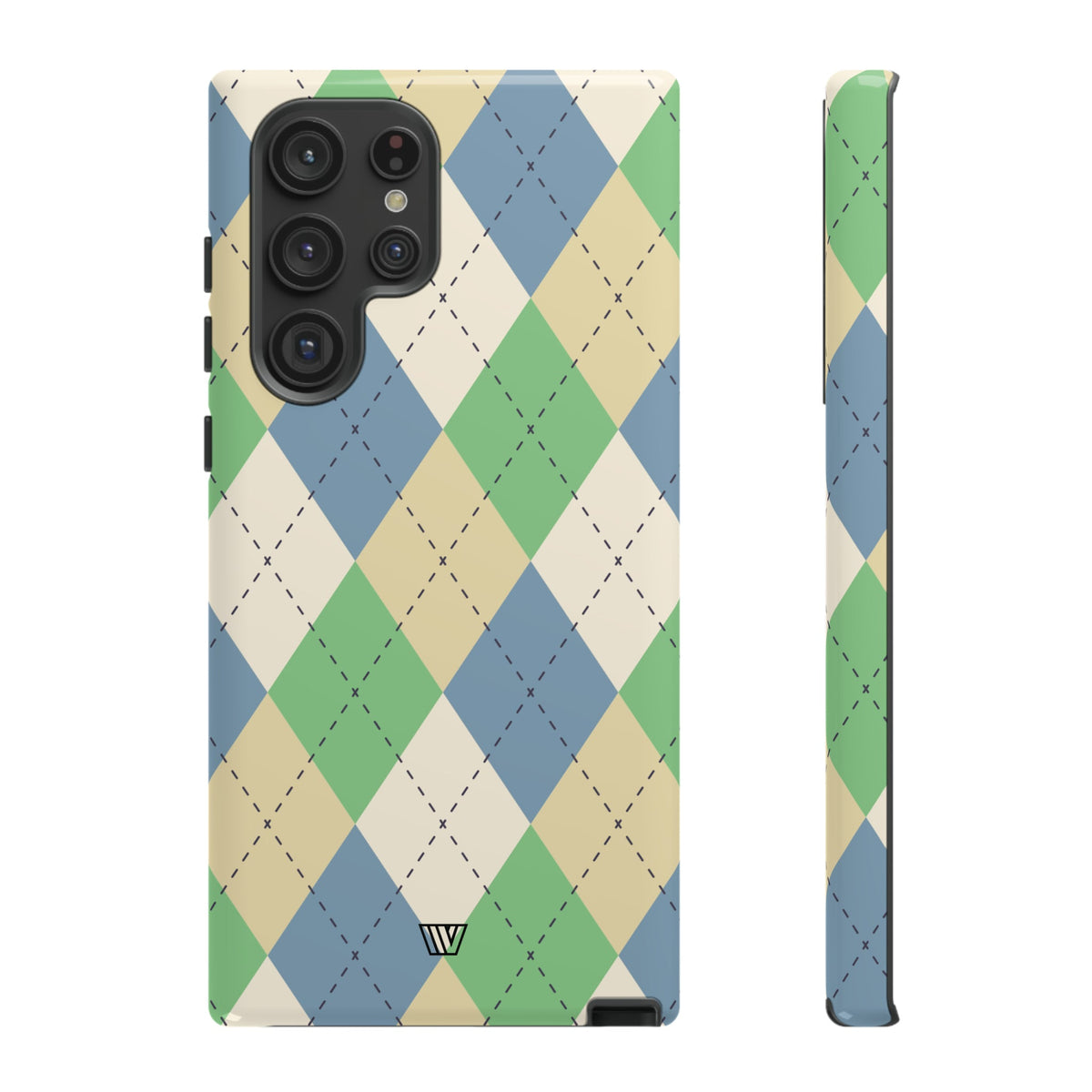 Tough Phone Case Green Blue Beige Argyle Polycarbonate Shell