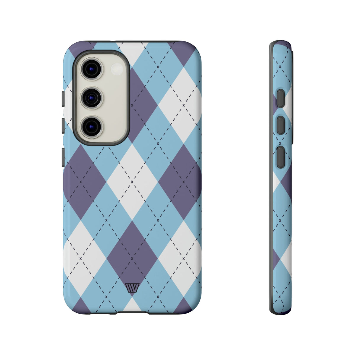 Tough Phone Case Blue White Purple Argyle Polycarbonate Shell