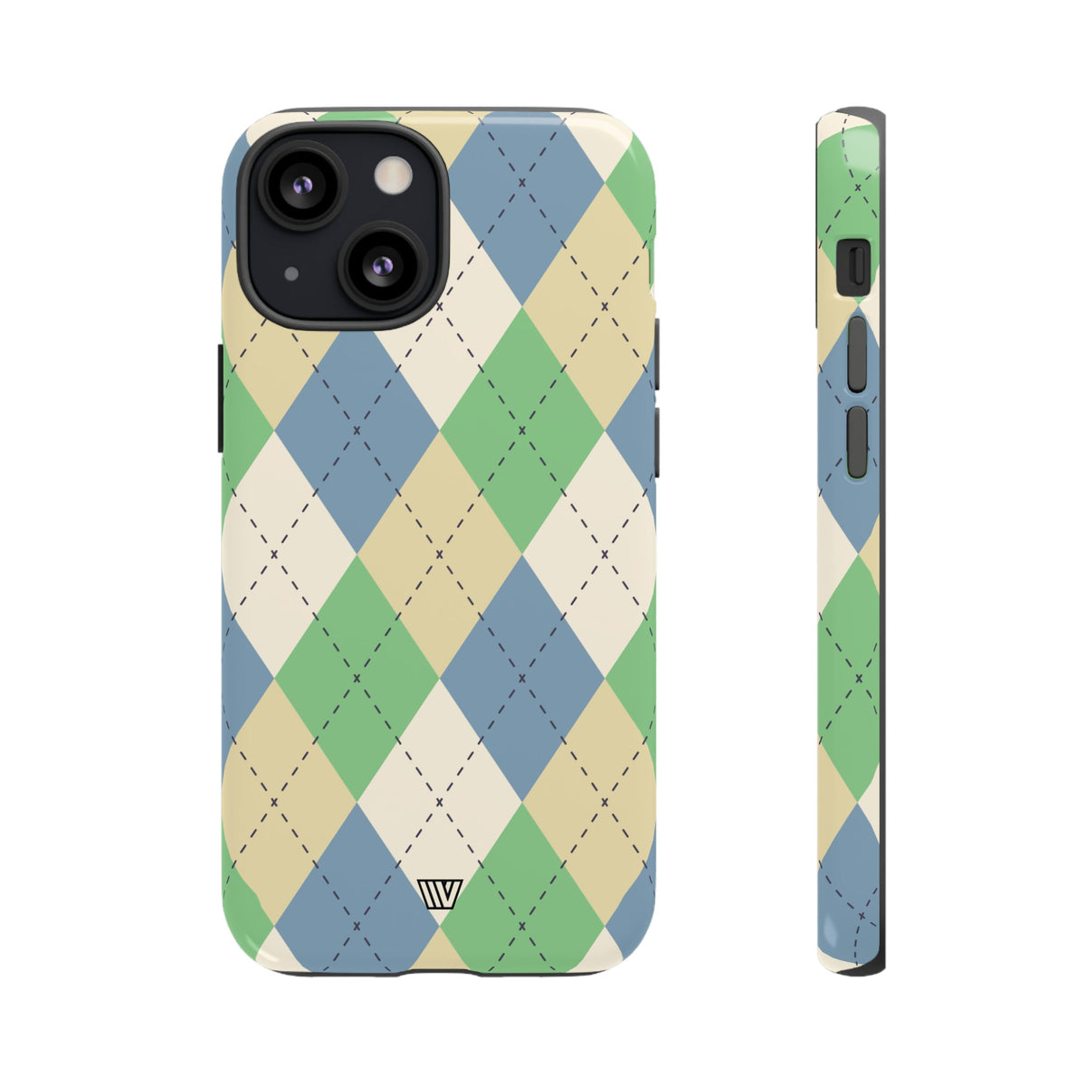 Tough Phone Case Green Blue Beige Argyle Polycarbonate Shell
