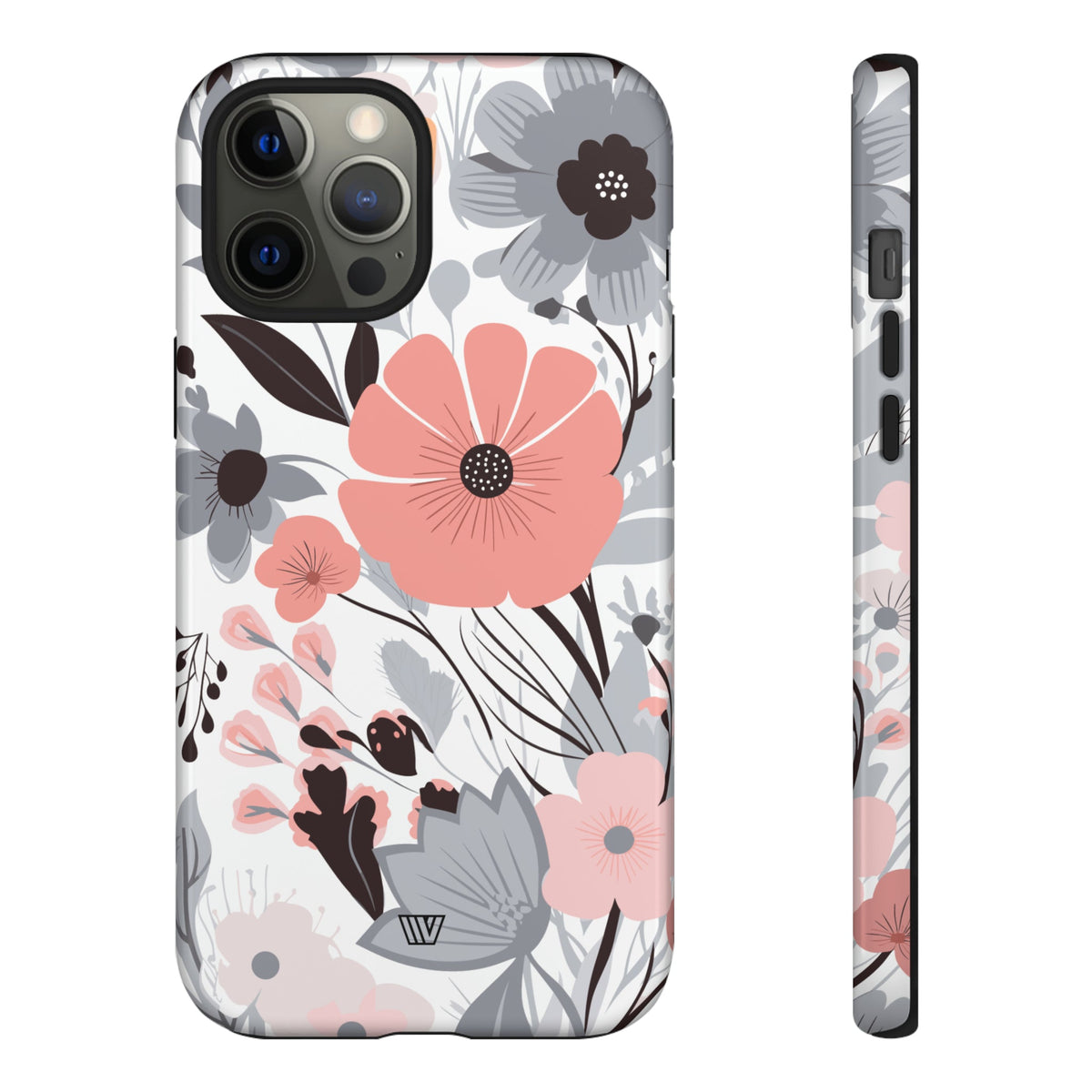 Gray Pastel Flowers Tough Phone Case